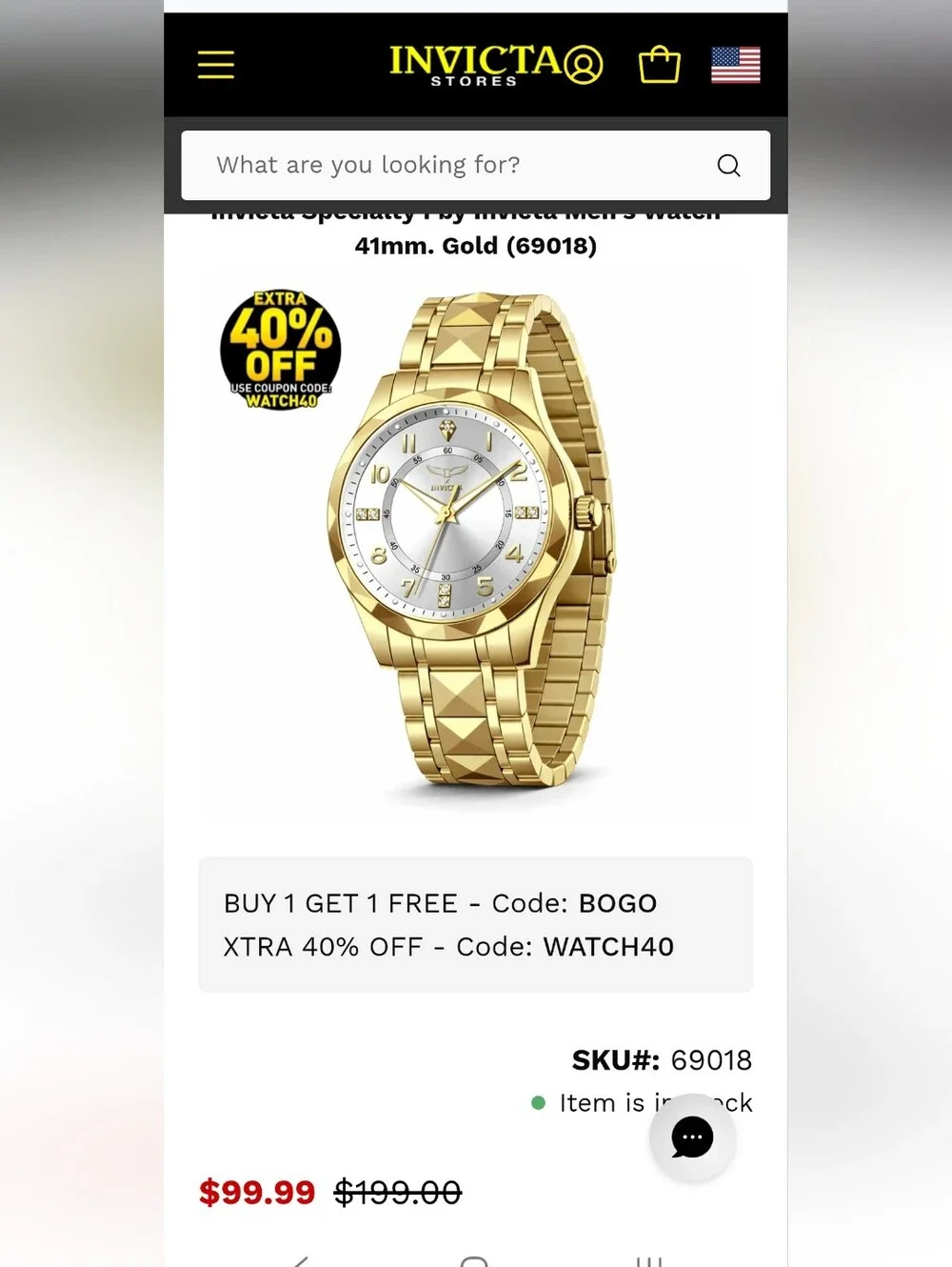 565.  Invicta Specialty I by Invicta Men's Watch - 41mm. Gold (69018)